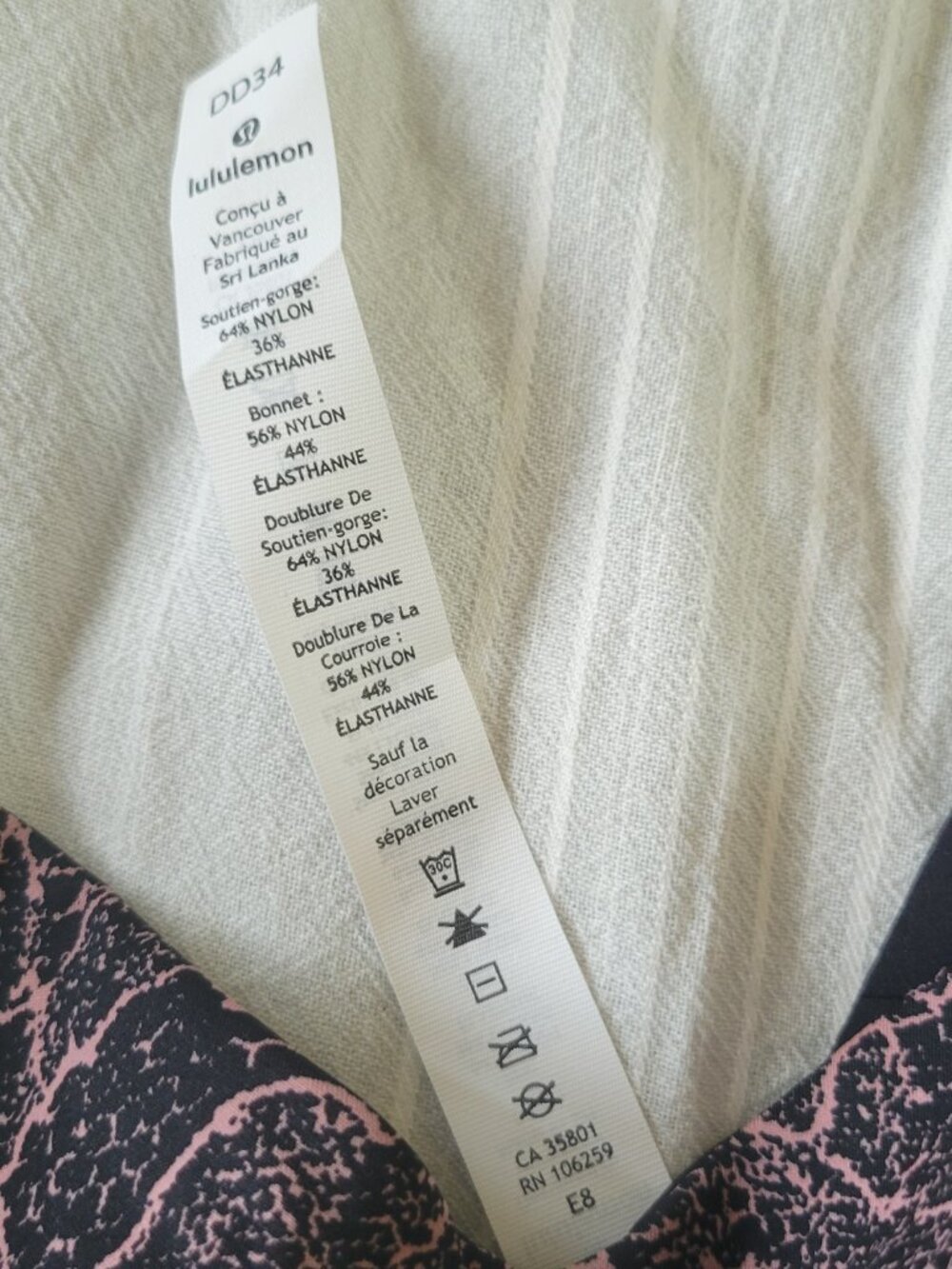 NWT Lululemon Like Nothing Bra Lace Print Black Pink 34DD - Picture 4 of 7